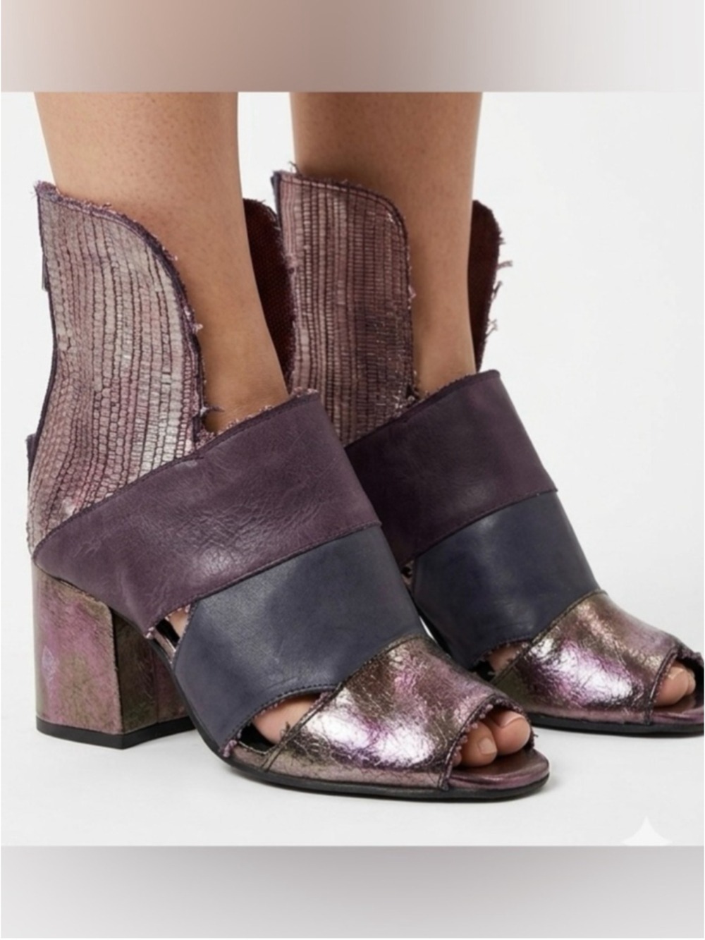 NEW Papucei Debra Open Toe Mixed Media Leather Bootie Size 7